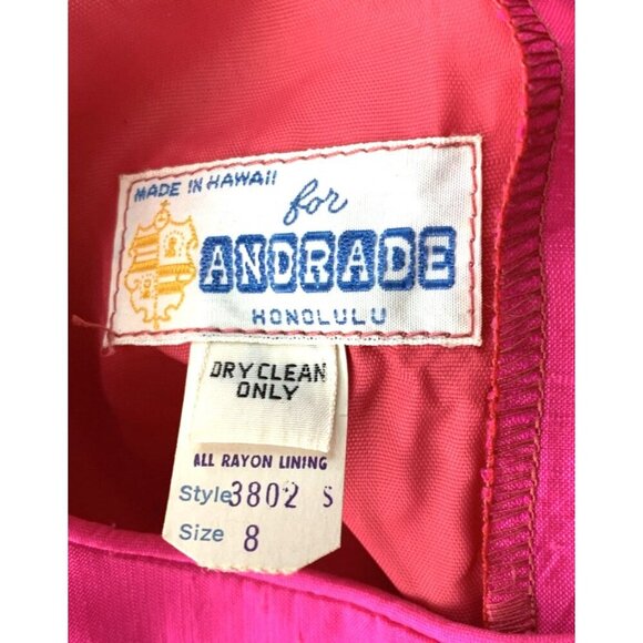 Andrade Honolulu Womens Hawaiian Dress Sz 8 Pink Checkered Silk Rayon Lined Vtg - Picture 7 of 8
